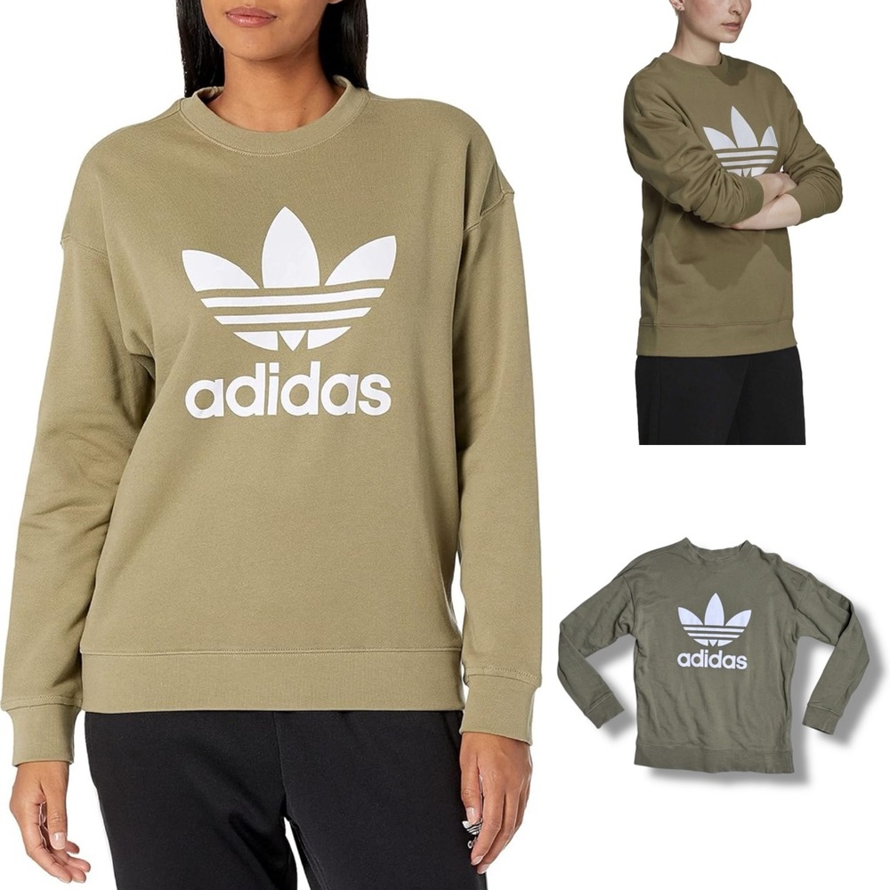 ✨ Adidas RARE Originals Women's Trefoil Crewneck Sweatshirt color Olive size S